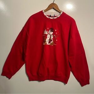 Vintage Snowman Christmas Crewneck Pullover Sweatshirt Red Holiday Festive